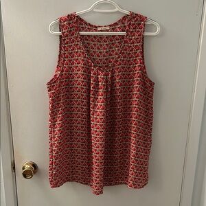 Pleione Red and Gray Patterned Sleeveless Blouse